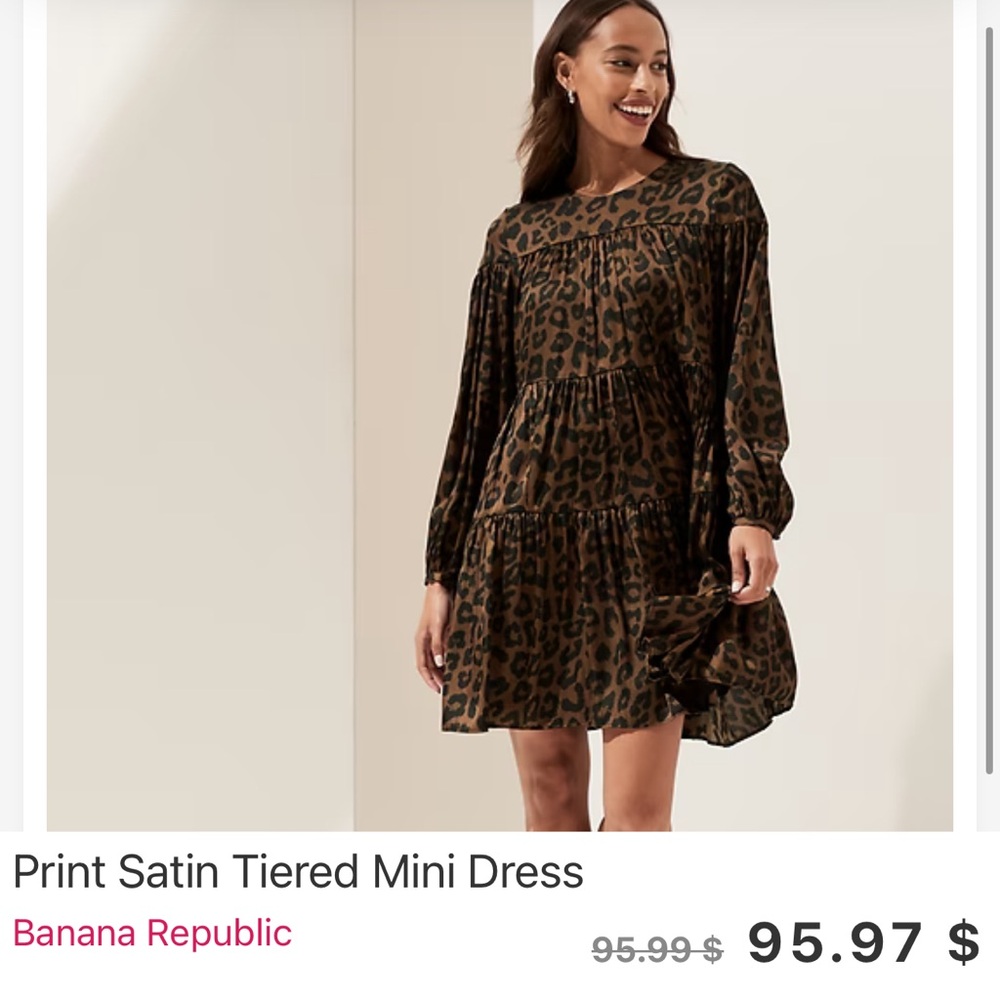 NWT Banana Republic Print Satin Tiered Mini Dress Sz M